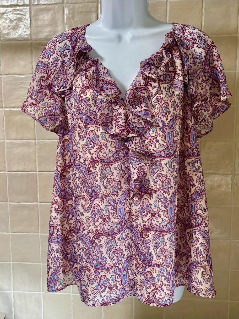 LOFT Paisley Chiffon Ruffle Top